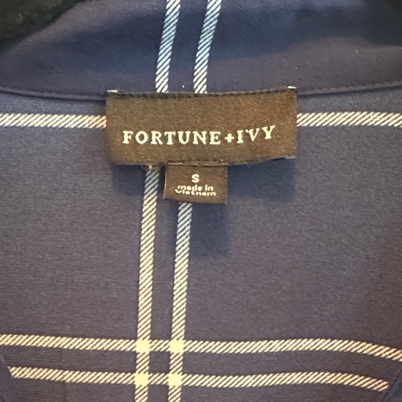 Fortune + Ivy Women's Navy Checkered Button Down Shirt - Picture 3 of 6